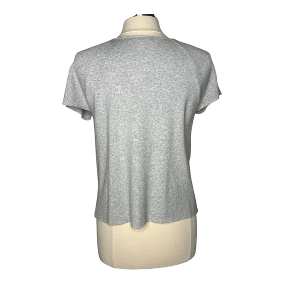 Milly Grey Knit Top Short Sleeve Embellished Black Blue Beads Size Large - Picture 4 of 11